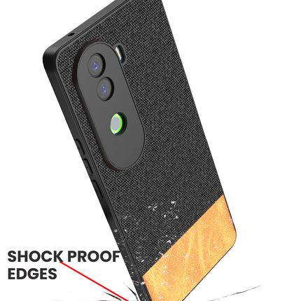 Kapa Soft Fabric & Leather Hybrid Protective Back Cover for Vivo V40E / iQOO Z9S | Shockproof Slim Hard Anti Slip Back Case (Black,Brown)