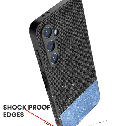 Kapa Soft Fabric & Leather Hybrid Protective Back Cover for Samsung Galaxy S24 FE | Shockproof Slim Hard Anti Slip Back Case (Black,Blue)