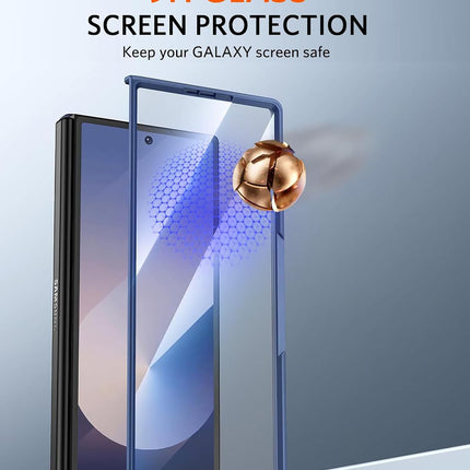 Kapa Textured Grip S Pen Holder Hinge Protection Back Cover for Samsung Galaxy Z Fold6 / Fold 6 | with Inbuilt Glass , Kickstand & S Pen Slot Case (Blue)
