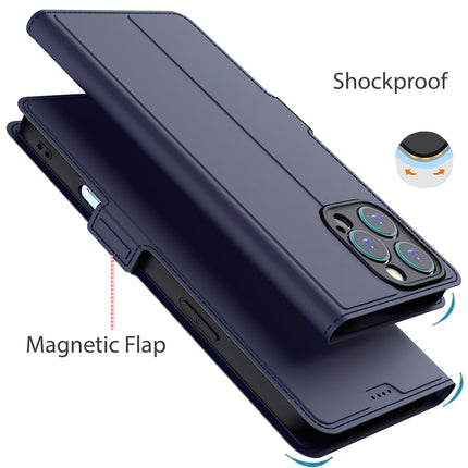 Kapa Noble Slim Magnetic Leather Flip Case Cover for Apple iPhone 16 Pro Max | Card Holder Stand Flip Wallet Case (Blue) - Mobizang