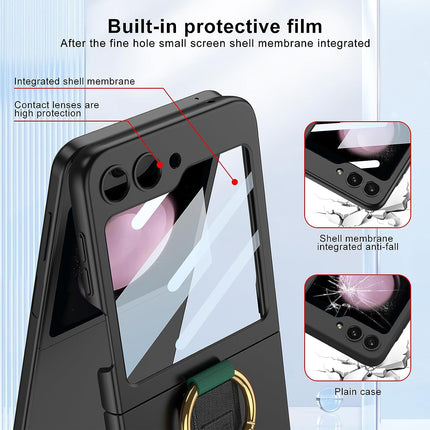 Kapa Shockproof Band Protective Back Cover for Flip6 / Z Flip 6 | Wrist Strap Ring Kickstand Inbuilt Screen Tempered Glass Case (Black)