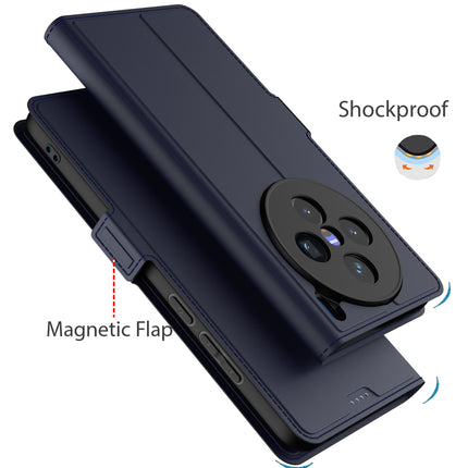 Kapa Noble Slim Magnetic Leather Flip Case Cover for Vivo X200 (5G) | Card Holder Stand Flip Wallet Case (Blue)