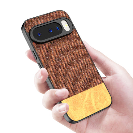 Kapa Soft Fabric & Leather Hybrid Protective Back Cover for Google Pixel 10 | Shockproof Slim Hard Anti Slip Back Case (Brown)