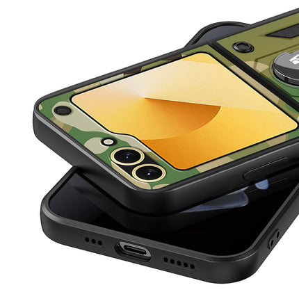Kapa Tank Back Cover for Samsung Galaxy Z Flip 6 | Inbuilt Ring + Slider Shockproof Lens Protection Bumper Back Case (Green)
