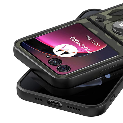 Kapa Tank Back Cover for Motorola Razr 40 Ultra | Inbuilt Ring + Slider Shockproof Lens Protection Bumper Back Case (Black)