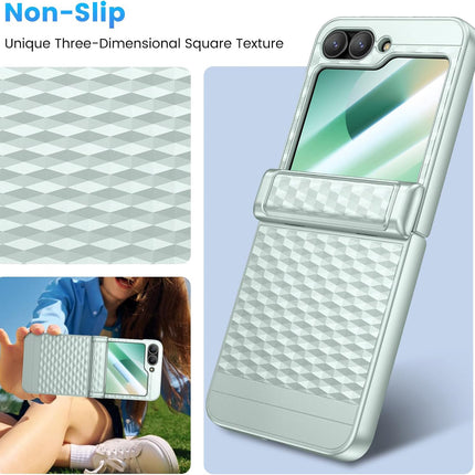 Kapa Geometric Hinge Protection Back Cover for Samsung Galaxy Z Flip6 / Flip 6 | with [Inbuilt Glass] Full Body Shockproof Hard Back Case (Mint Green)
