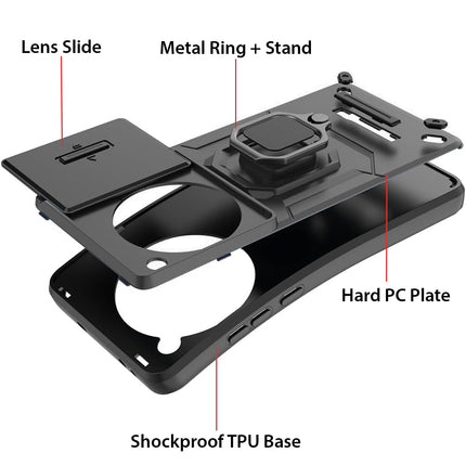 Kapa Armor Slider Back Cover for OnePlus 12R | Inbuilt Ring + Camera Slider Shockproof Lens Protection Bumper Back Case (Black) - Mobizang