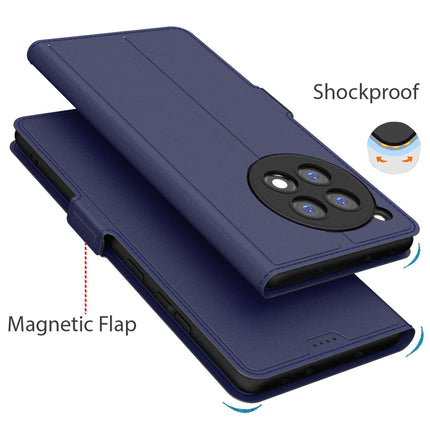 Kapa Noble Slim Magnetic Leather Flip Case Cover for OnePlus 12R | Card Holder Stand Flip Wallet Case (Blue) - Mobizang