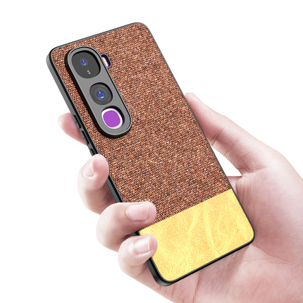 Kapa Soft Fabric & Leather Hybrid Protective Back Cover for Vivo Y400 Pro 5G | Shockproof Slim Hard Anti Slip Back Case (Brown) - Mobizang