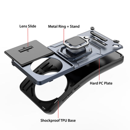 Kapa Armor Slider Back Cover for OnePlus 13 | Inbuilt Ring + Camera Slider Shockproof Lens Protection Bumper Back Case (Blue)