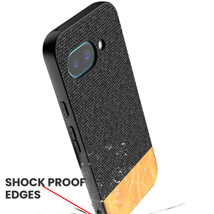 Kapa Soft Fabric & Leather Hybrid Protective Back Cover for Google Pixel 9A | Shockproof Slim Hard Anti Slip Back Case (Black,Brown)