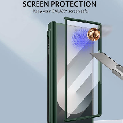 Kapa Geometric S Pen Holder Hinge Protection Back Cover for Samsung Galaxy Z Fold6 / Fold 6 | Slim Shock proof Case with Inbuilt Glass & S Pen Slot (Green)