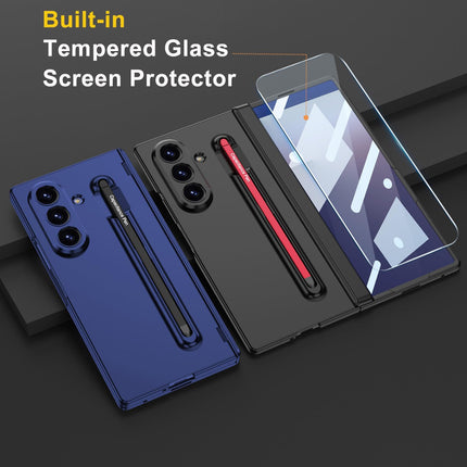 Kapa Contrast Magnetic Hinge Case for Samsung Galaxy Z Fold 7 | Inbuilt S-Pen Holder Slim Back Cover (Blue with Black Pen) - Mobizang