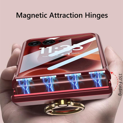 Kapa Magnetic Hinge and Ring Back Cover for Motorola Razr 60 Ultra | Ultra Thin Shockproof Slim Hard Protective Case (Wine Red)