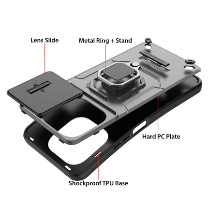 Kapa Armor Slider Back Cover for Iqoo Z9 | Inbuilt Ring + Camera Slider Shockproof Lens Protection Bumper Back Case (Grey)