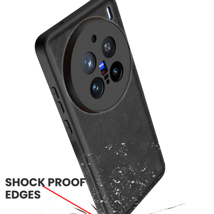 Kapa Tux Leather Back Cover for Vivo X200 Pro (5G) | Slim Shockproof Camera Protection Bumper Case (Black) - Mobizang