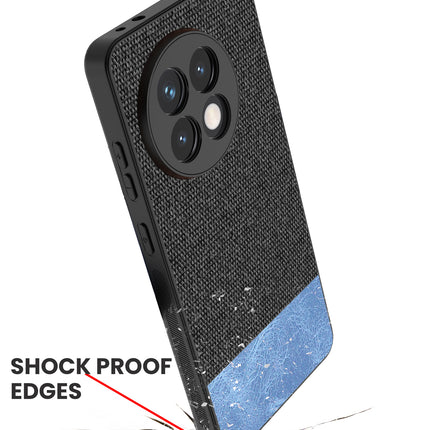 Kapa Soft Fabric & Leather Hybrid Protective Back Cover for OnePlus 13R | Shockproof Slim Hard Anti Slip Back Case (Black,Blue)