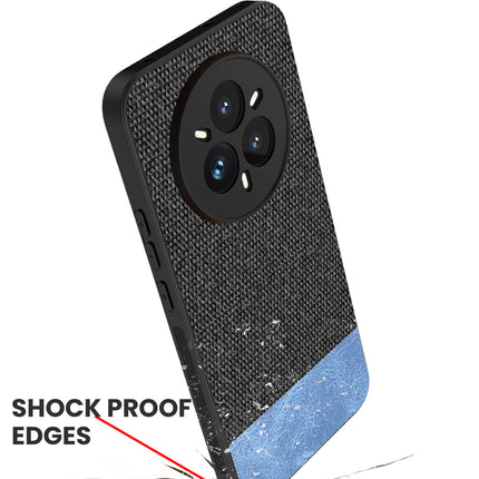 Kapa Soft Fabric & Leather Hybrid Protective Back Cover for Realme 14 Pro+ (Plus) 5G | Shockproof Slim Hard Anti Slip Back Case (Black,Blue) - Mobizang