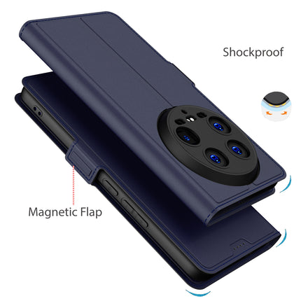 Kapa Noble Slim Magnetic Leather Flip Case Cover for Xiaomi 14 ULTRA (5G) | Card Holder Stand Flip Wallet Case (Blue)