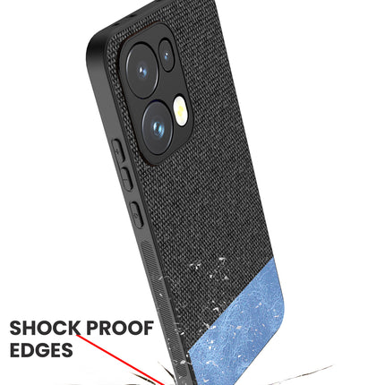 Kapa Soft Fabric & Leather Hybrid Protective Back Cover for Oppo Reno 13 Pro | Shockproof Slim Hard Anti Slip Back Case (Black,Blue)