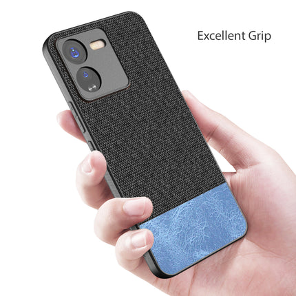 Kapa Soft Fabric & Leather Hybrid Protective Back Cover for IQOO Z9 | Shockproof Slim Hard Anti Slip Back Case (Black,Blue)