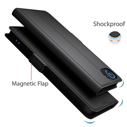 Kapa Noble Slim Magnetic Leather Flip Case Cover for Apple iPhone 16E | Card Holder Stand Flip Wallet Case (Black)