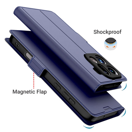 Kapa Noble Slim Magnetic Leather Flip Case Cover for Oppo Find X9 Pro | Card Holder Stand Flip Wallet Case (Blue) - Mobizang