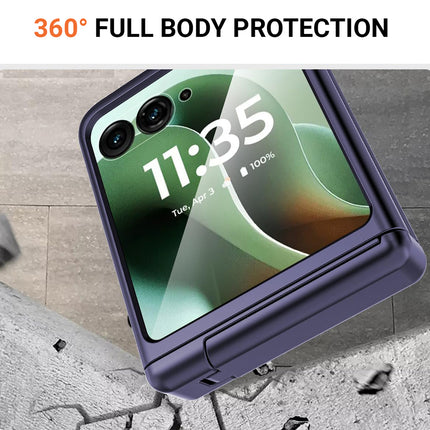 Kapa Textured Grip with Stand Hinge Protection Back Cover for Moto Razr 60 Ultra | with [Inbuilt Glass] Full Body Shockproof Hard Back Case (Blue)