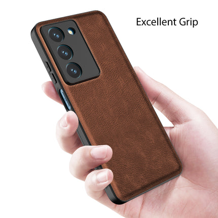 Kapa Tux Leather Back Cover for Realme 14X | Slim Shockproof Camera Protection Bumper Case (Brown)