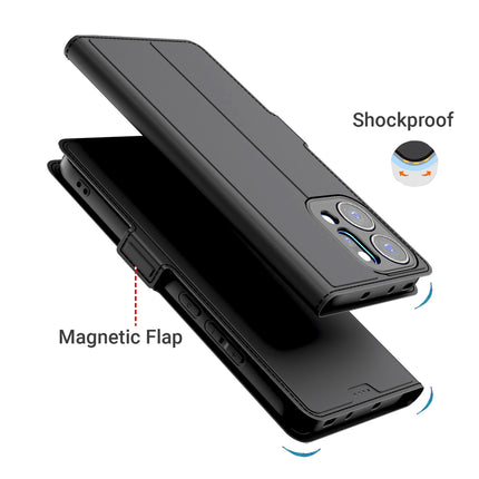 Kapa Noble Slim Magnetic Leather Flip Case Cover for Oppo Reno 14 5G | Card Holder Stand Flip Wallet Case (Black) - Mobizang