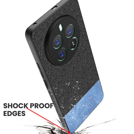 Kapa Soft Fabric & Leather Hybrid Protective Back Cover for Realme 12 Pro / 12 Pro Plus | Shockproof Slim Hard Anti Slip Back Case (Black,Blue) - Mobizang