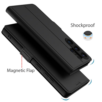 Kapa Noble Slim Magnetic Leather Flip Case Cover for Samsung Galaxy S25 Ultra | Card Holder Stand Flip Wallet Case (Black)