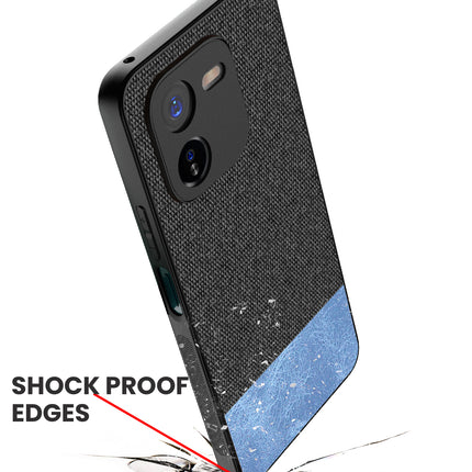 Kapa Soft Fabric & Leather Hybrid Protective Back Cover for IQOO Z9X | Shockproof Slim Hard Anti Slip Back Case (Black,Blue)