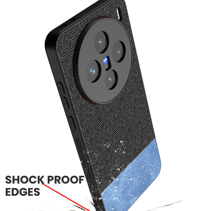 Kapa Soft Fabric & Leather Hybrid Protective Back Cover for Vivo X200 (5G) | Shockproof Slim Hard Anti Slip Back Case (Black,Blue) - Mobizang