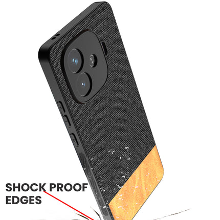 Kapa Soft Fabric & Leather Hybrid Protective Back Cover for iQoo Neo 10R | Shockproof Slim Hard Anti Slip Back Case (Black,Brown)