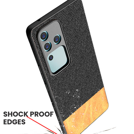 Kapa Soft Fabric & Leather Hybrid Protective Back Cover for Vivo V30 Pro (5G) | Shockproof Slim Hard Anti Slip Back Case (Black,Brown)