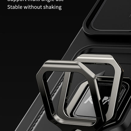 Kapa Bisen Back Cover for Samsung Galaxy S25 Ultra | Inbuilt Camera Slider Ring Stand and Card Pocket Shockproof Slim Bumper Back Case (Black) - Mobizang