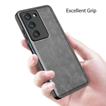 Kapa Tux Leather Back Cover for Realme 14X | Slim Shockproof Camera Protection Bumper Case (Grey)