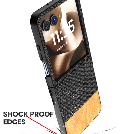 Kapa Soft Fabric & Leather Hybrid Protective Back Cover for Moto Razr 60 Ultra | Shockproof Slim Hard Anti Slip Back Case (Black,Brown) - Mobizang