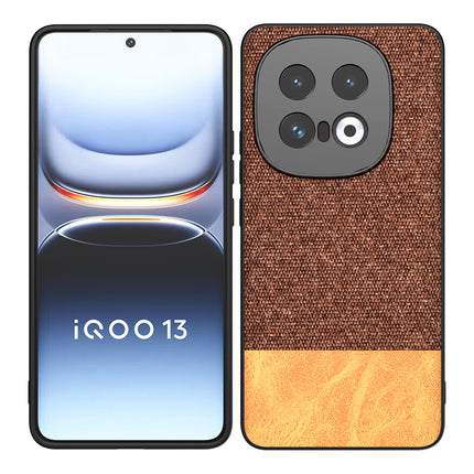 Kapa Soft Fabric & Leather Hybrid Protective Back Cover for Iqoo 13 (5G) | Shockproof Slim Hard Anti Slip Back Case (Brown)