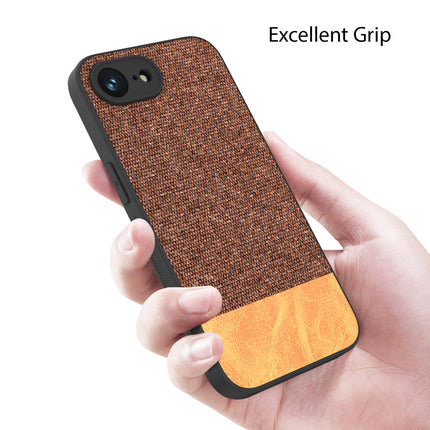 Kapa Soft Fabric & Leather Hybrid Protective Back Cover for Apple iPhone 16E | Shockproof Slim Hard Anti Slip Back Case (Brown)