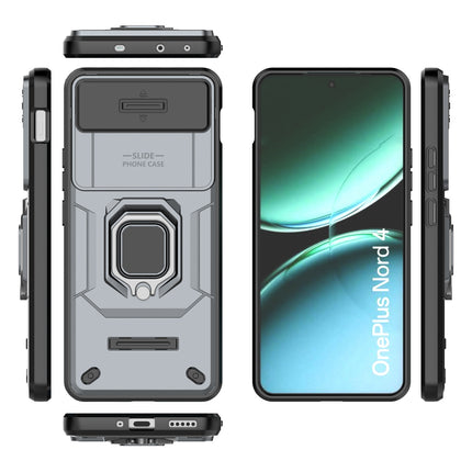 Kapa Armor Slider Back Cover for OnePlus Nord 4 | Inbuilt Ring + Camera Slider Shockproof Lens Protection Bumper Back Case (Grey)
