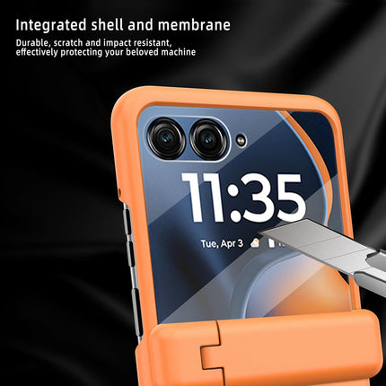 Kapa Textured Grip with Stand Hinge Protection Back Cover for Moto Razr 50 Ultra | with [Inbuilt Glass] Full Body Shockproof Hard Back Case (Orange)