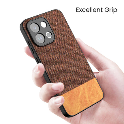 Kapa Soft Fabric & Leather Hybrid Protective Back Cover for OnePlus 13S | Shockproof Slim Hard Anti Slip Back Case (Brown)