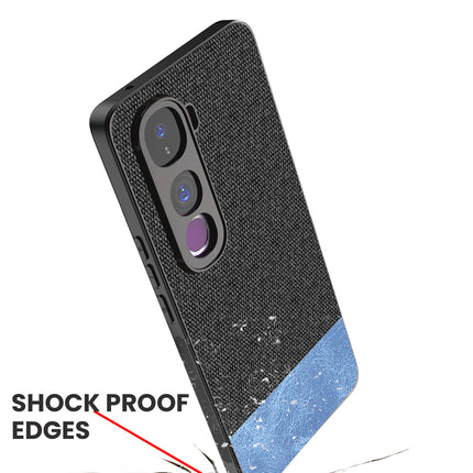 Kapa Soft Fabric & Leather Hybrid Protective Back Cover for Vivo Y400 Pro 5G | Shockproof Slim Hard Anti Slip Back Case (Black,Blue)