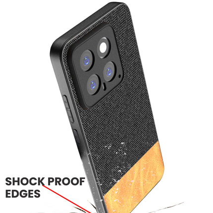 Kapa Soft Fabric & Leather Hybrid Protective Back Cover for Xiaomi 14 (5G) | Shockproof Slim Hard Anti Slip Back Case (Black,Brown)