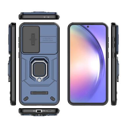 Kapa Armor Slider Back Cover for Samsung Galaxy A36 | Inbuilt Ring + Camera Slider Shockproof Lens Protection Bumper Back Case (Blue)