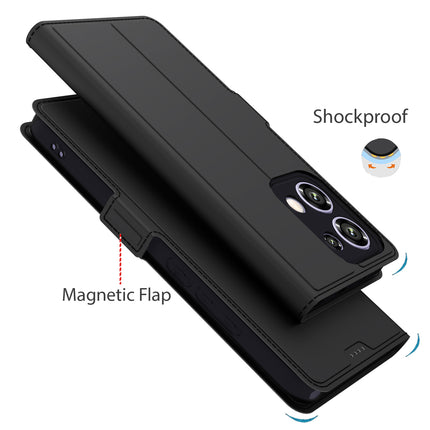 Kapa Noble Slim Magnetic Leather Flip Case Cover for Oppo Reno 13 | Card Holder Stand Flip Wallet Case (Black)
