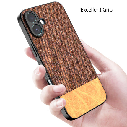 Kapa Soft Fabric & Leather Hybrid Protective Back Cover for Apple iPhone 16 | Shockproof Slim Hard Anti Slip Back Case (Brown)