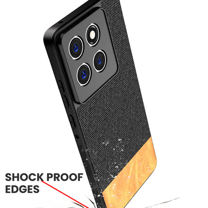 Kapa Soft Fabric & Leather Hybrid Protective Back Cover for Moto Edge 60 / Edge 60 Fusion | Shockproof Slim Hard Anti Slip Back Case (Black,Brown) - Mobizang